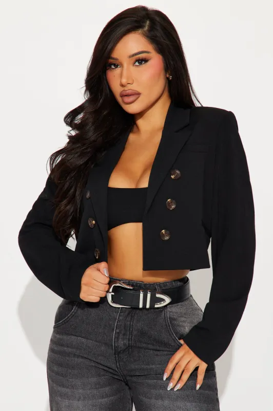 Take The Lead Cropped Blazer - Black sold by Fashion Nova