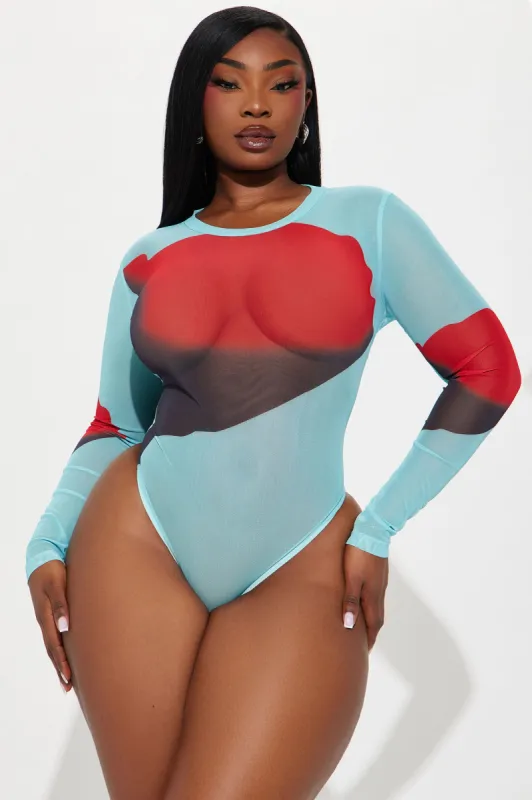 Samara Floral Mesh Bodysuit - Blue/combo sold by Fashion Nova