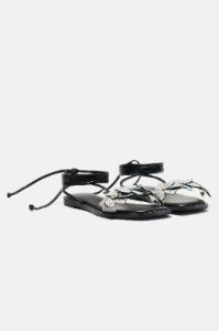 This Is Me Embellished Wrap Up Flat Sandals - Black sold by Fashion Nova
