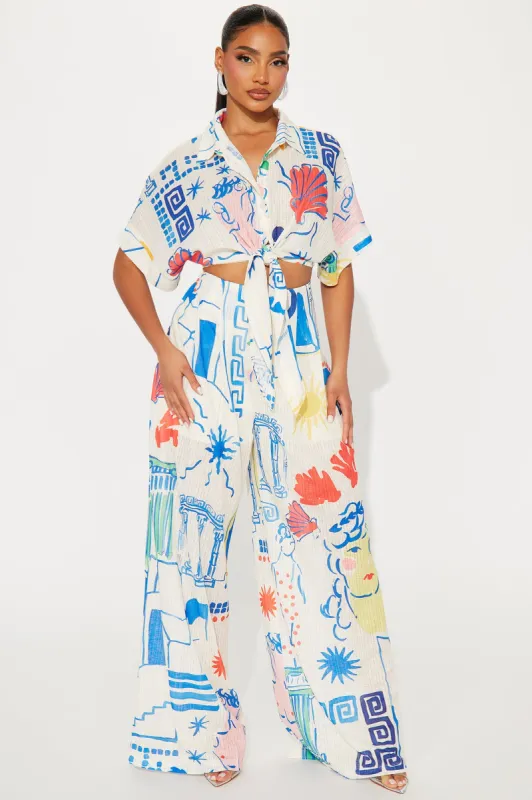 Walking On Seashells Pant Set - Cream/combo sold by Fashion Nova