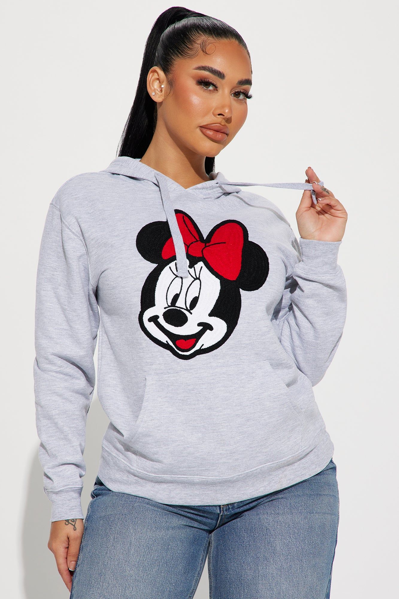 Minnie Mouse Crochet Patch Hoodie - Heather Grey sold by Fashion Nova