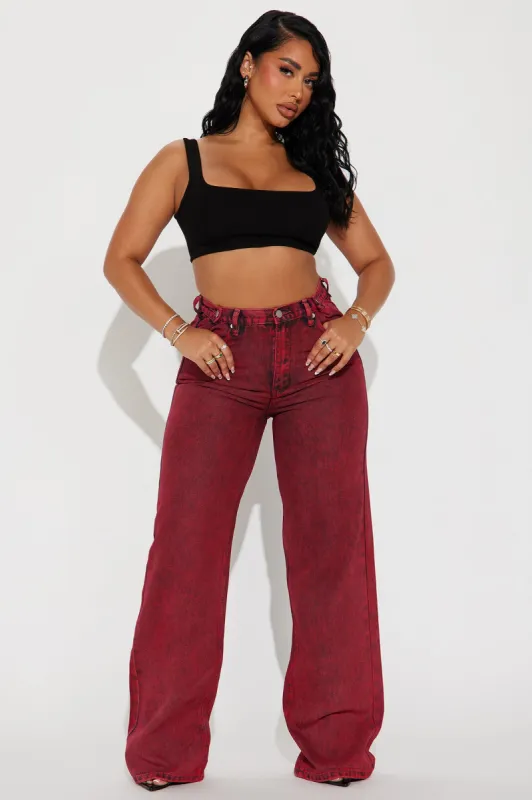 Red Hot Coated Wide Leg Jeans - Red sold by Fashion Nova