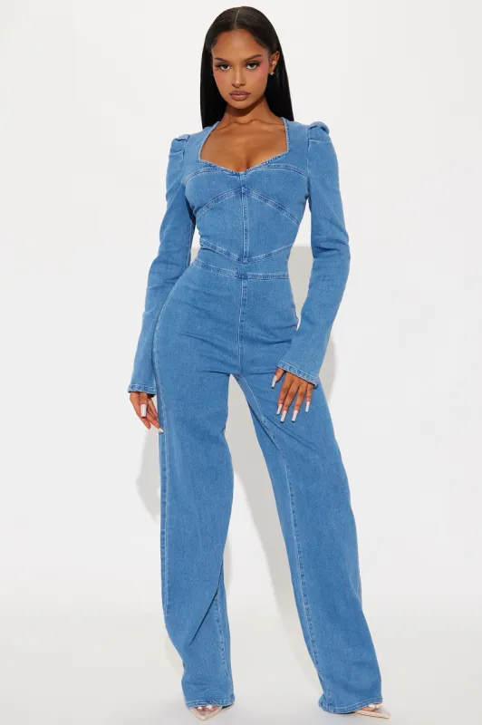 Sabrina Denim Jumpsuit - Medium Wash sold by Fashion Nova