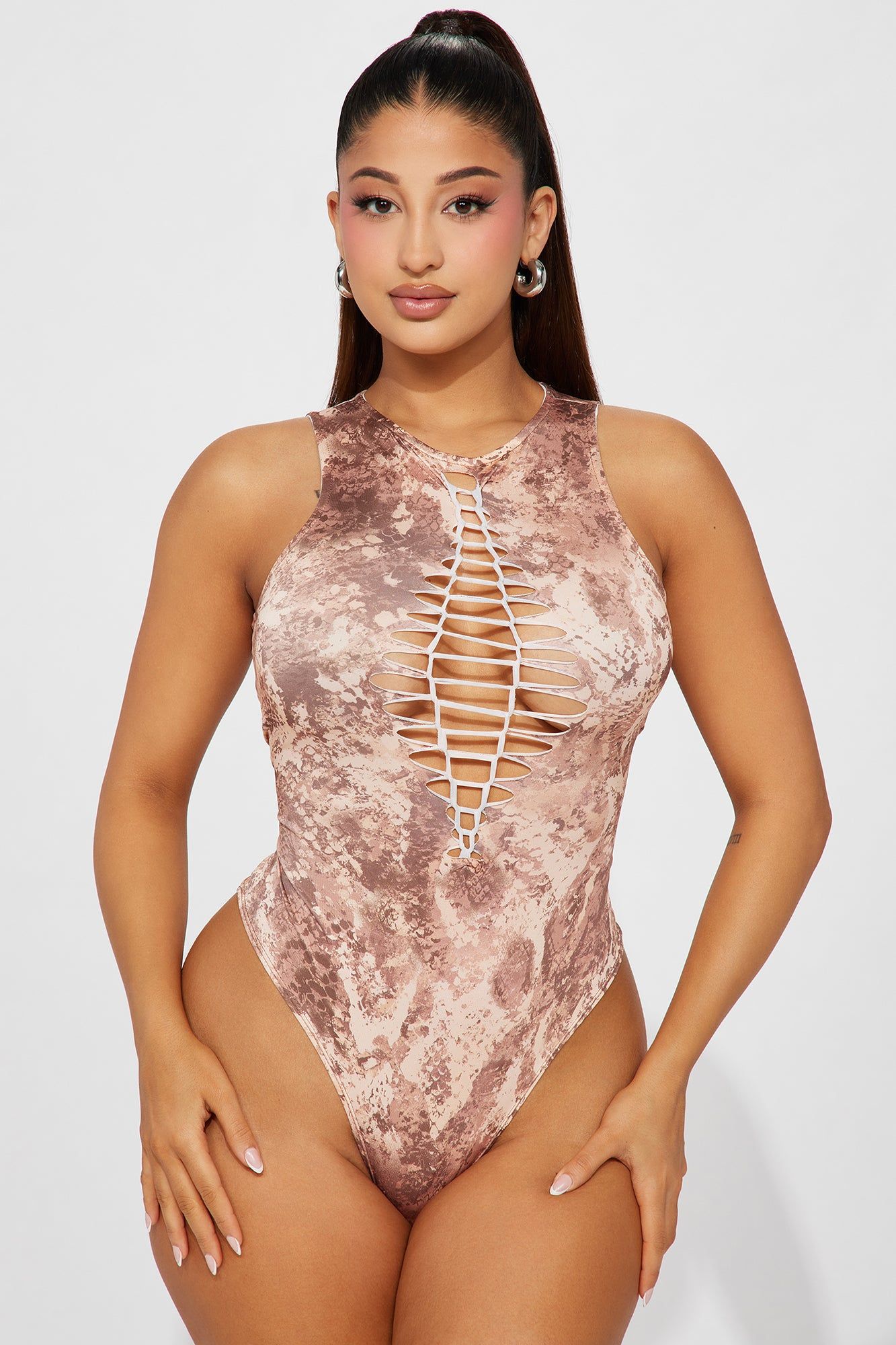 New To This Bodysuit - Taupe/combo sold by Fashion Nova