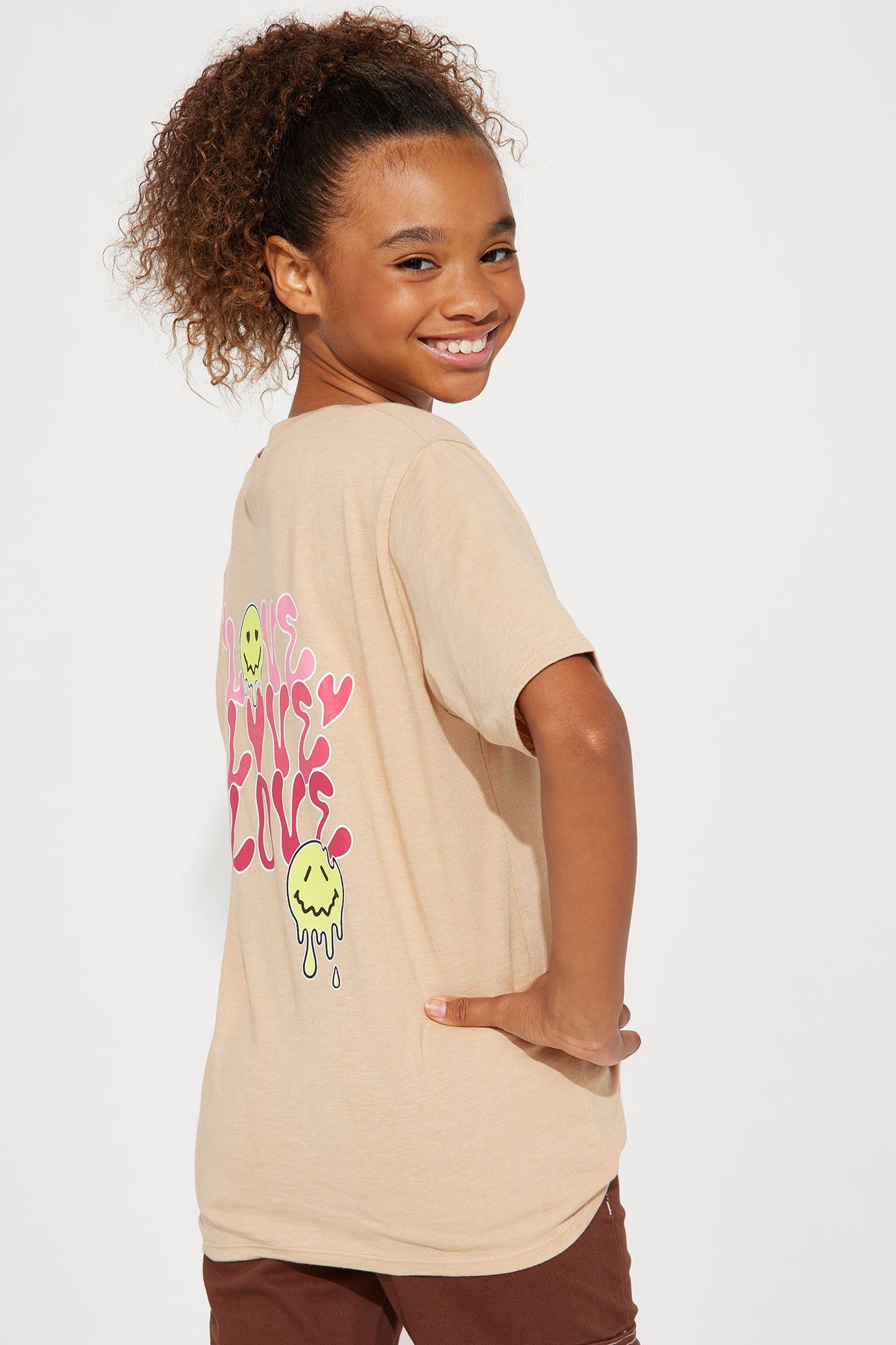 MINI LOVE AND SMILES FRONT/BACK SHORT SLEEVE TEE - Khaki sold by Fashion Nova product image thumbnail 5