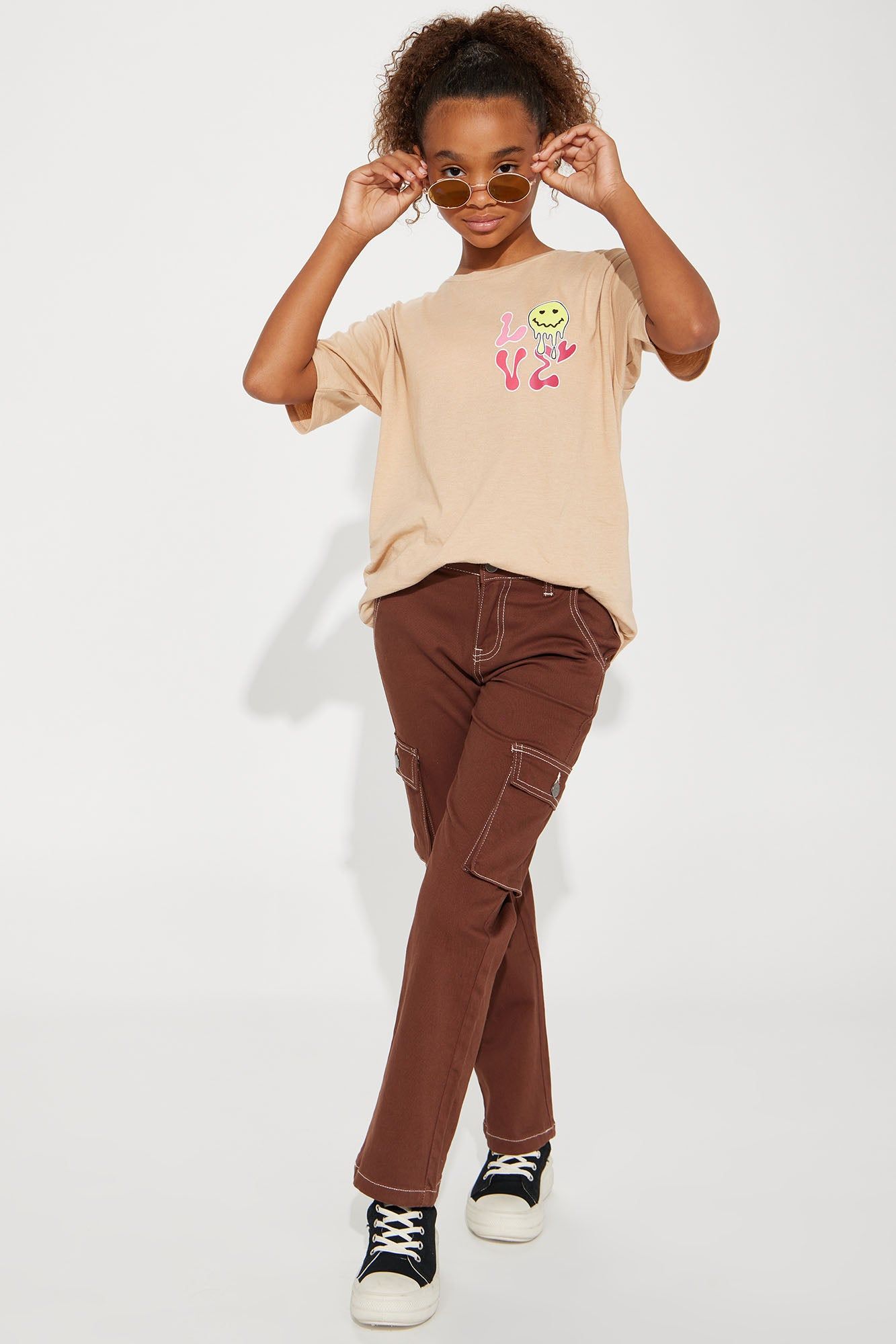 MINI LOVE AND SMILES FRONT/BACK SHORT SLEEVE TEE - Khaki sold by Fashion Nova product image thumbnail 3