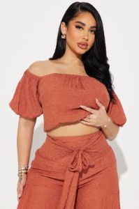 Take Me On A Vacay Pant Set - Rust sold by Fashion Nova