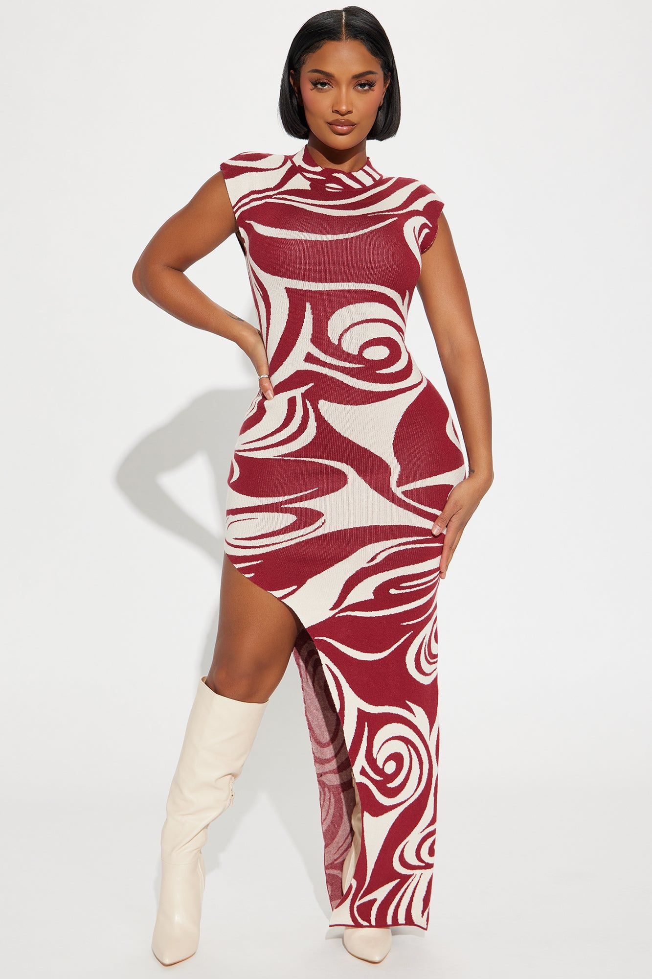 Abstract Moment Maxi Dress - Red/combo sold by Fashion Nova