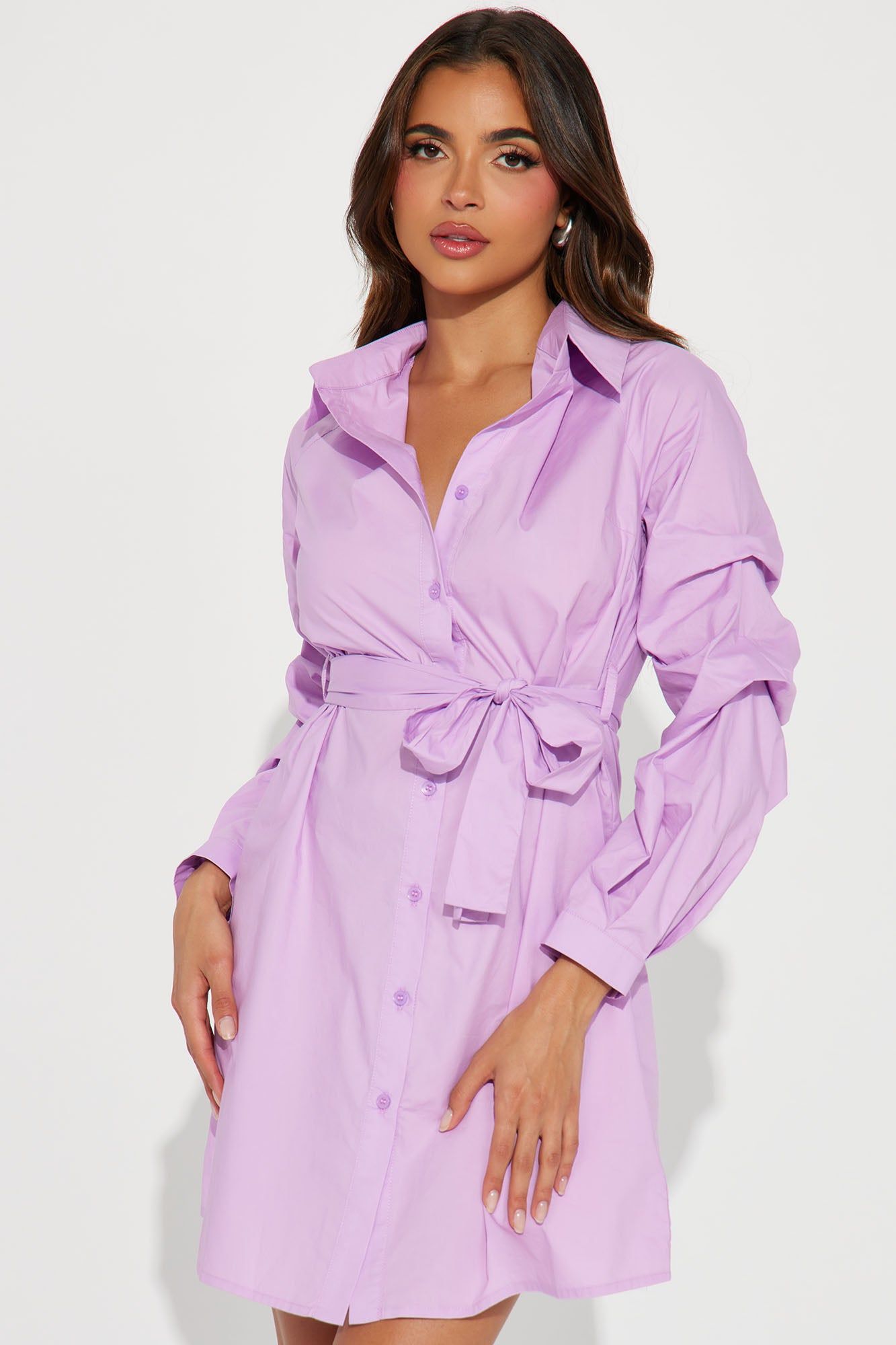 Isabel Shirt Mini Dress - Lilac sold by Fashion Nova