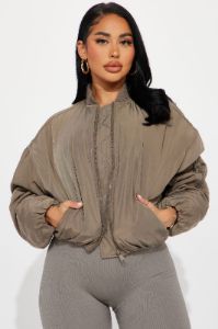Courtside Cutie Bomber - Taupe sold by Fashion Nova