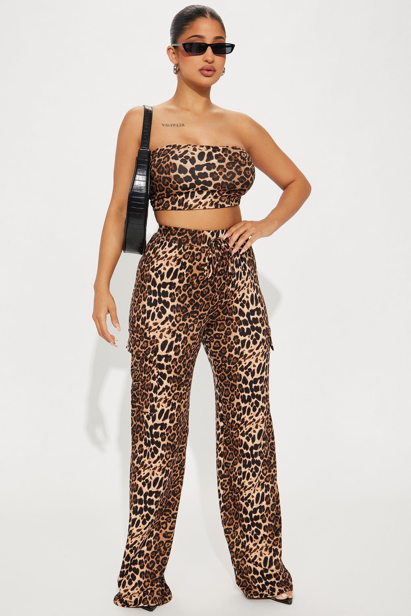 Wild And Fun Leopard Pant Set - Brown/combo sold by Fashion Nova