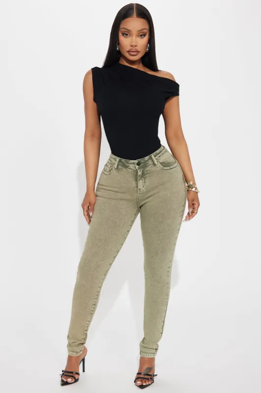 Look At Me Now Washed Skinny Pant - Olive sold by Fashion Nova