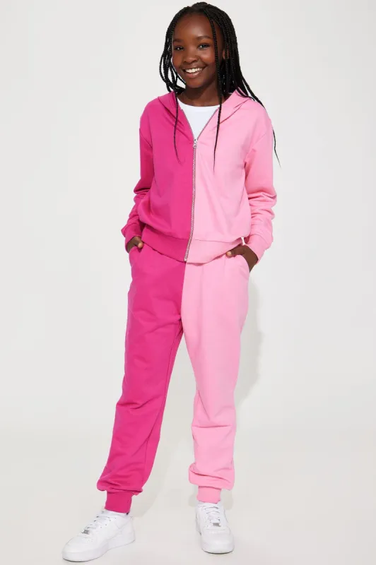 Mini Colorblock Cutie French Terry Jogger Set - Pink/combo made by Fashion Nova