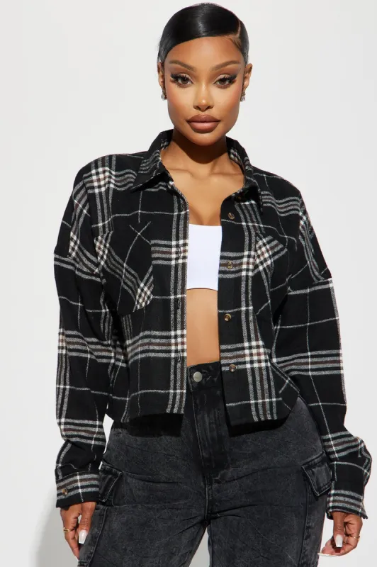 Emory Cropped Plaid Shirt - Black/combo sold by Fashion Nova