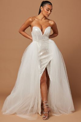 London Sequin Gown - White made by Fashion Nova