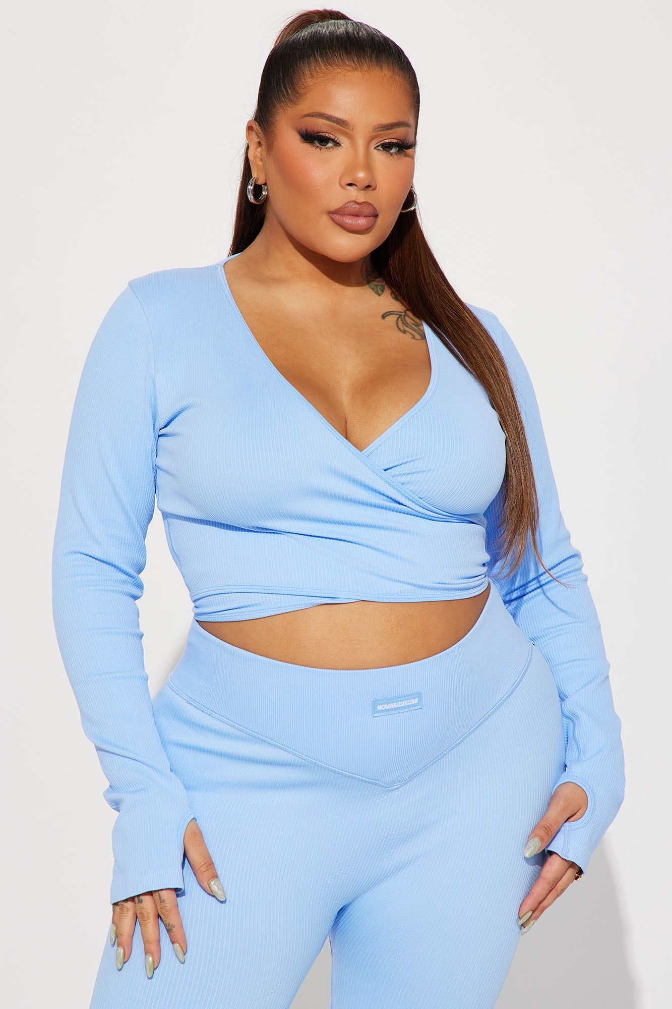 Namaste Seamless Wrap Active Top - Light Blue sold by Fashion Nova product image thumbnail 5