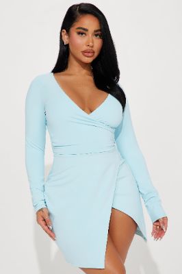 Valery Sculpt Mini Dress - Light Blue sold by Fashion Nova