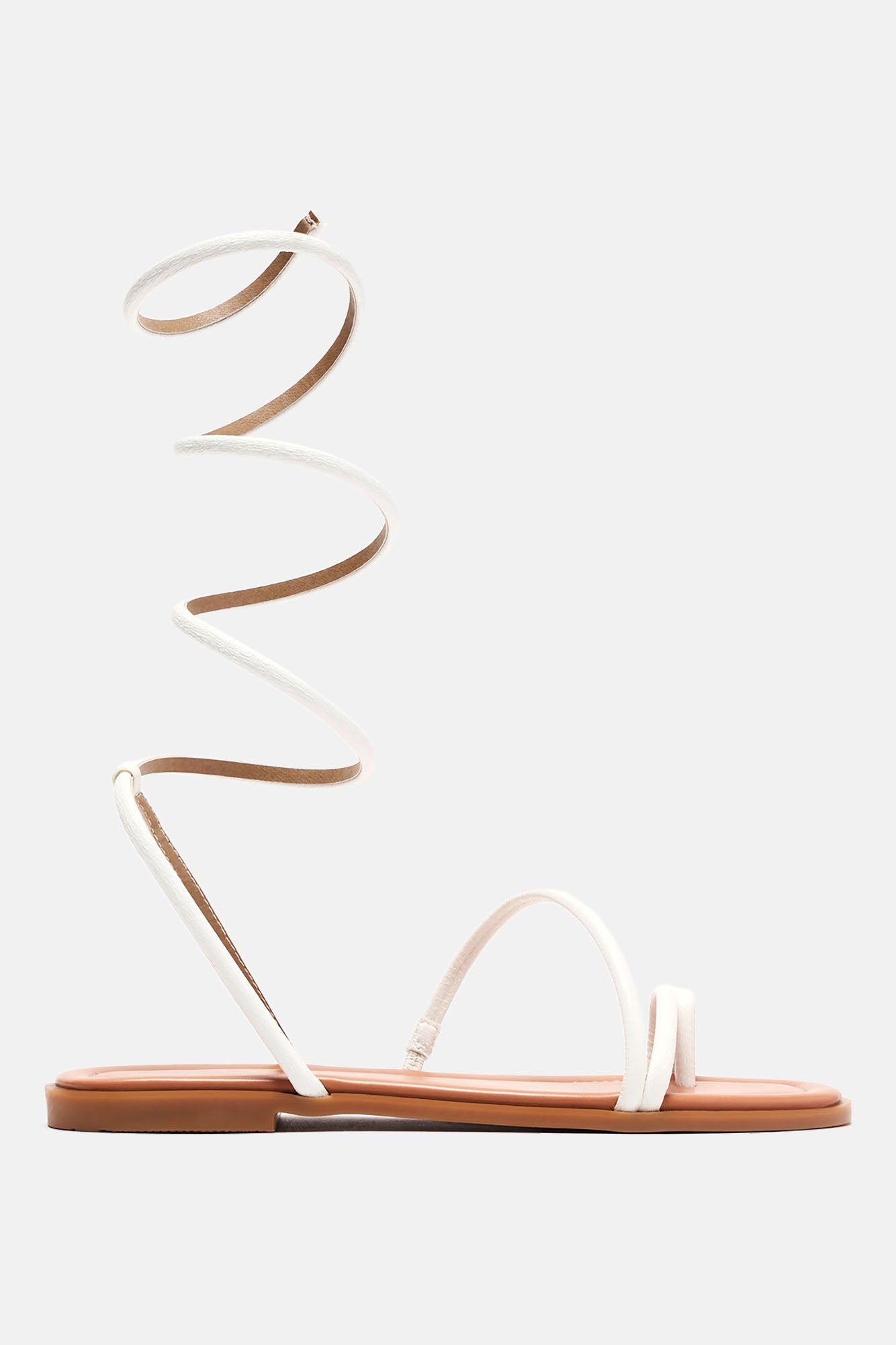 Cherish This Moment Wrap Up Flat Sandals - White sold by Fashion Nova product image thumbnail 4