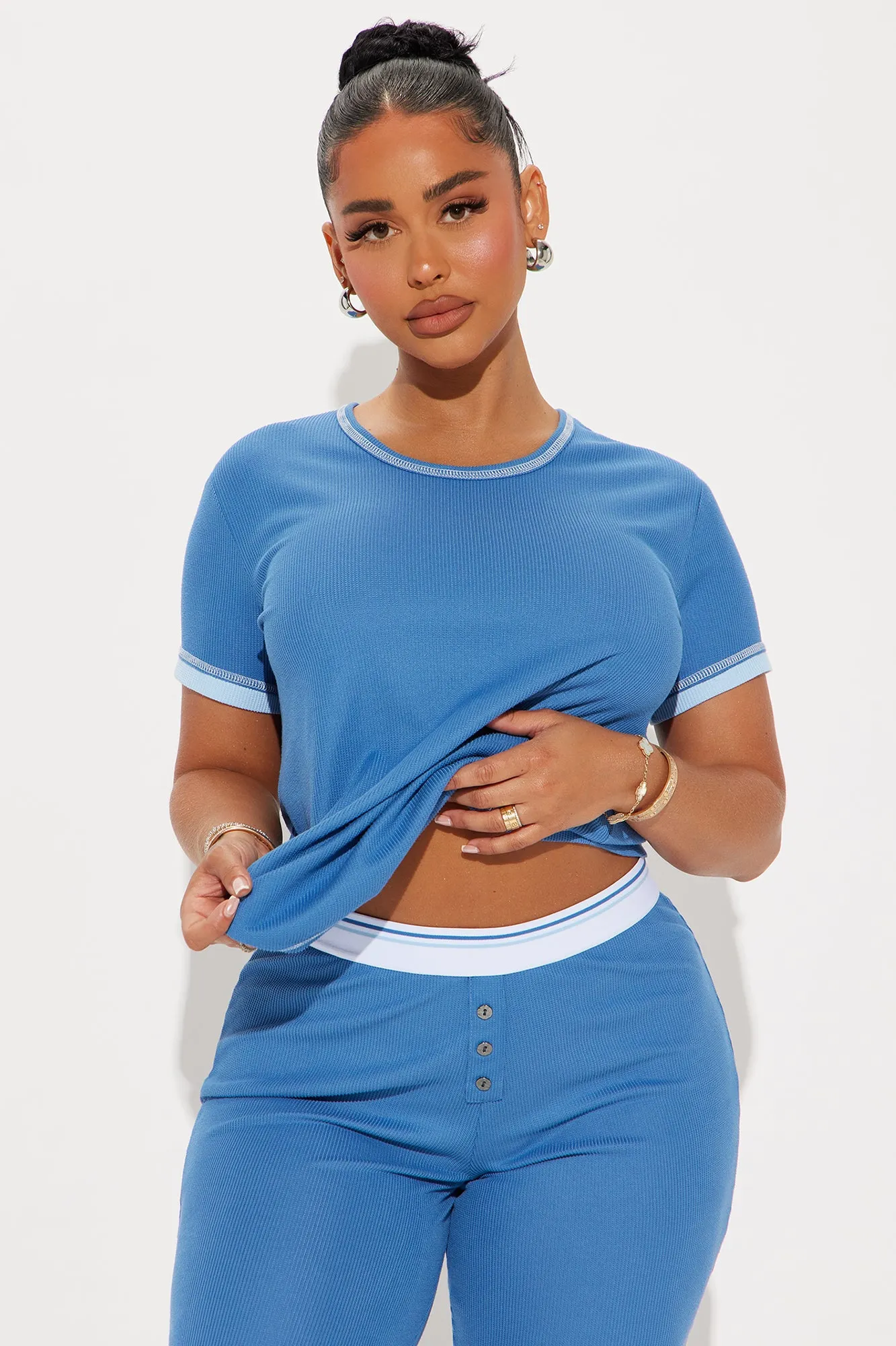 Homebody Waffle PJ Jogger Set - Blue sold by Fashion Nova product image thumbnail 2