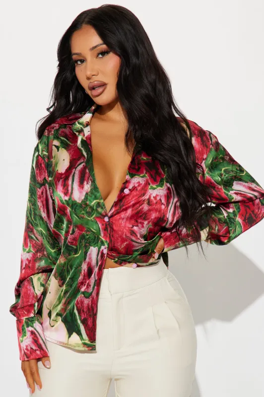 Go With The Flow Shirt - Red/combo sold by Fashion Nova