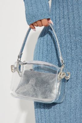 Pay Attention Handbag - Clear/Silver sold by Fashion Nova