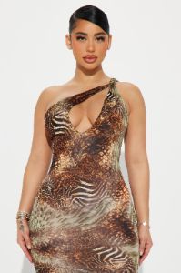 Raven Cut Out Maxi Dress - Olive/combo sold by Fashion Nova