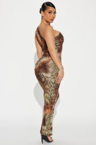 Raven Cut Out Maxi Dress - Olive/combo sold by Fashion Nova