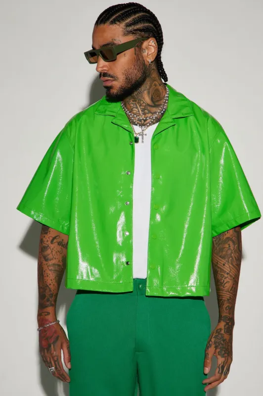 Da Baddie Faux Leather Cropped Button Up Shirt - Green sold by Fashion Nova