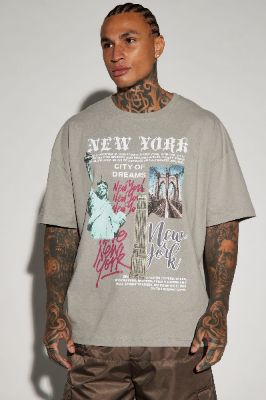 New York The City Of Dreams Oversized Short Sleeve Tee - Grey sold by Fashion Nova