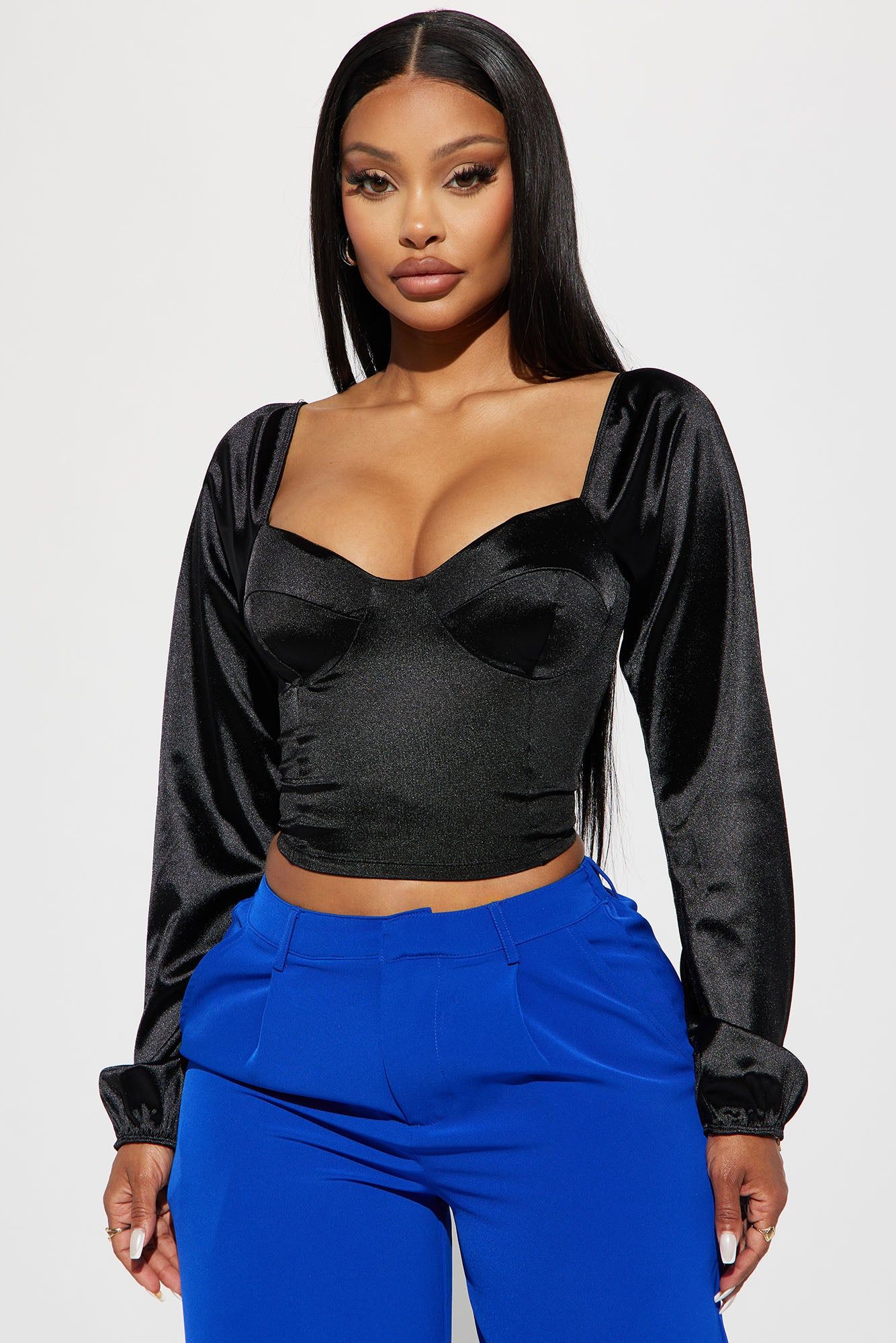 Brielle Satin Top - Black sold by Fashion Nova