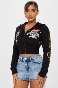 Love Kills Ed Hardy Zip Front Hoodie - Black sold by Fashion Nova