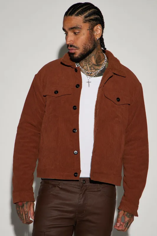 Sherpa Collar Corduroy Jacket - Brown sold by Fashion Nova