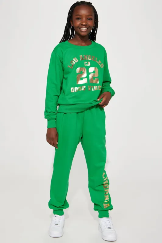 Mini LA Good Vibes French Terry Jogger Set - Green sold by Fashion Nova