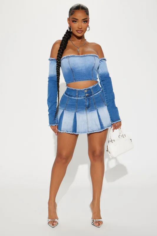 Rhinestone Star Denim Skirt Set - Light Wash | Parallel