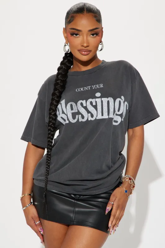Count Your Blessings Washed Tee - Black Wash sold by Fashion Nova