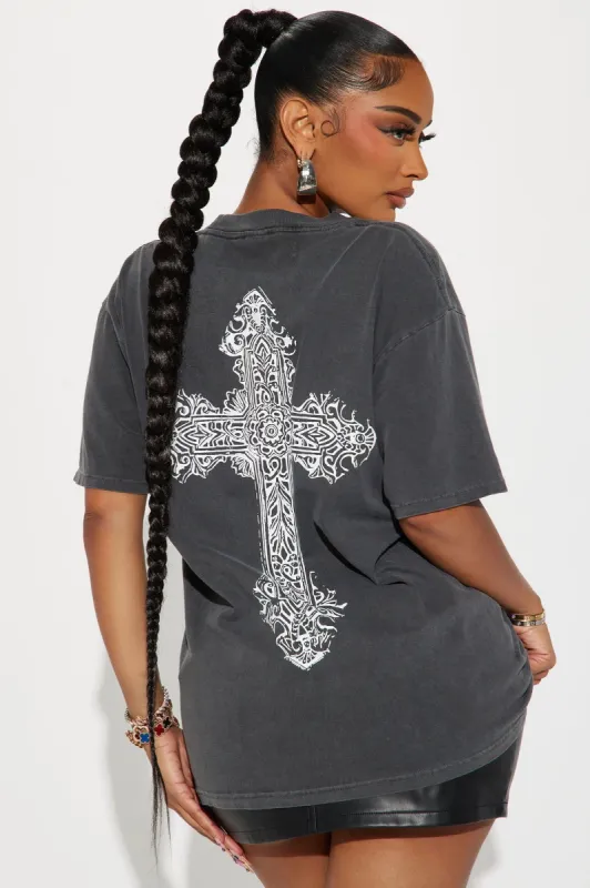 God's Plan Over Mine Washed Tee - Black Wash sold by Fashion Nova