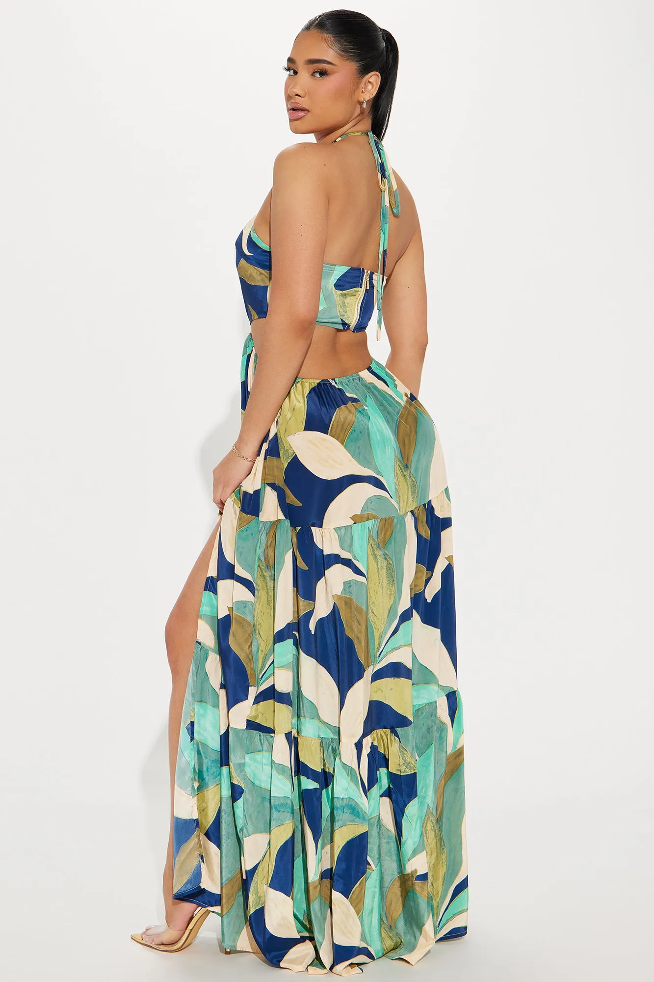 Beach Talking Satin Maxi Dress - Blue/combo sold by Fashion Nova product image thumbnail 3