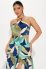 Beach Talking Satin Maxi Dress - Blue/combo sold by Fashion Nova