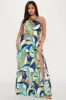 Beach Talking Satin Maxi Dress - Blue/combo sold by Fashion Nova