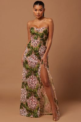 Elodie Floral Embroidered Gown - Pink/combo sold by Fashion Nova
