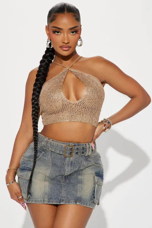 Miami Nights Sequin Crochet Top - Sand made by Fashion Nova