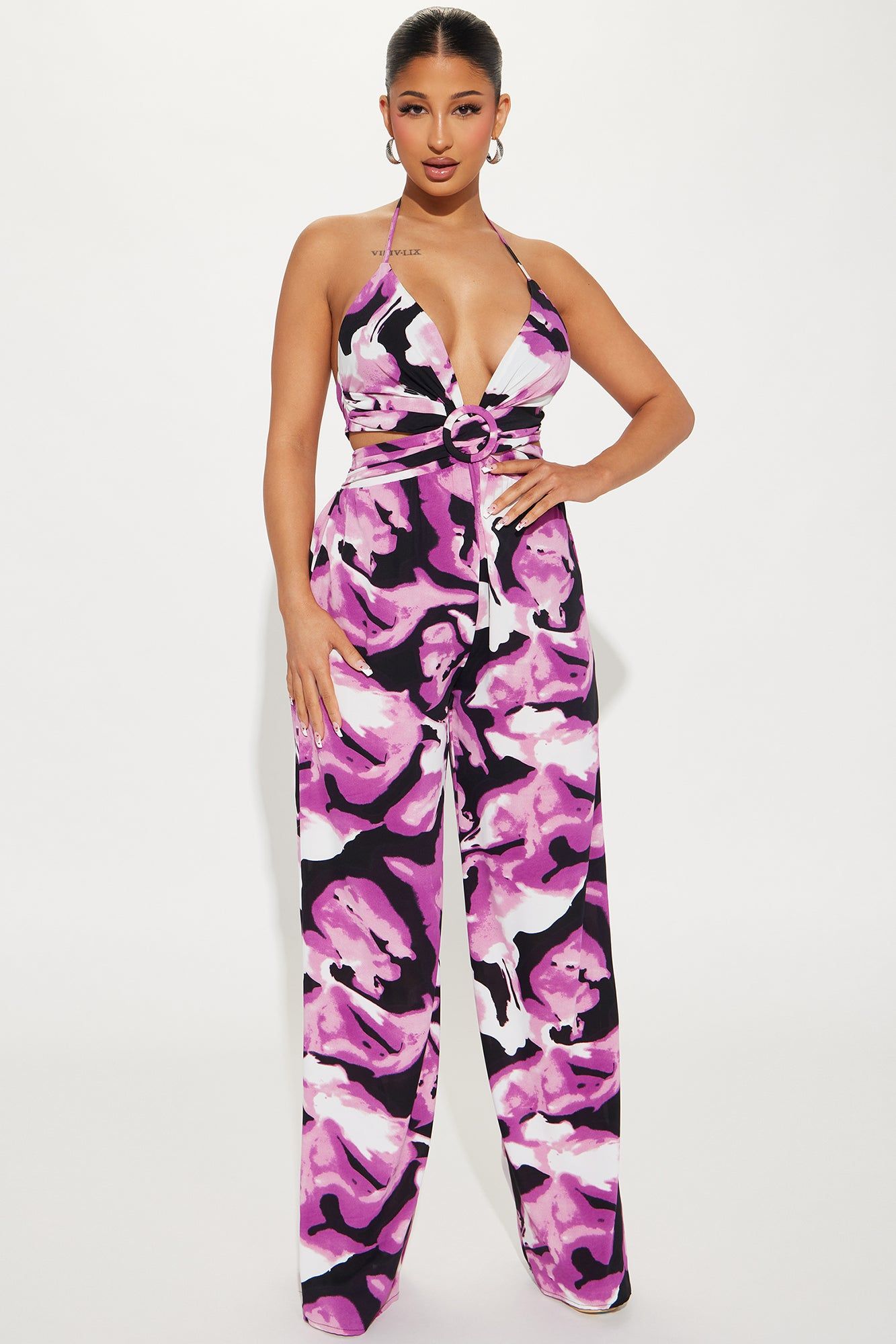 Baila Conmigo Jumpsuit - Purple/combo sold by Fashion Nova