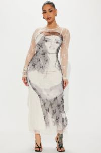 Clara Lace Maxi Dress - Cream/combo sold by Fashion Nova