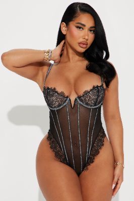Starry Night Embellished Lace Teddy - Black/Silver sold by Fashion Nova