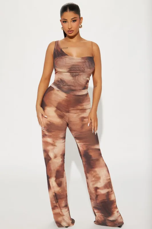 Got To Be Real Mesh Jumpsuit - Brown/combo sold by Fashion Nova