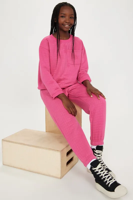Mini Quinn Quilted Jogger Set - Hot Pink made by Fashion Nova