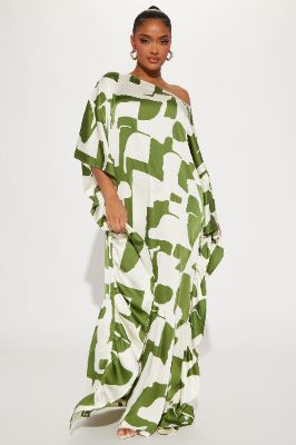 Georgia Abstract Maxi Dress - Olive/combo sold by Fashion Nova