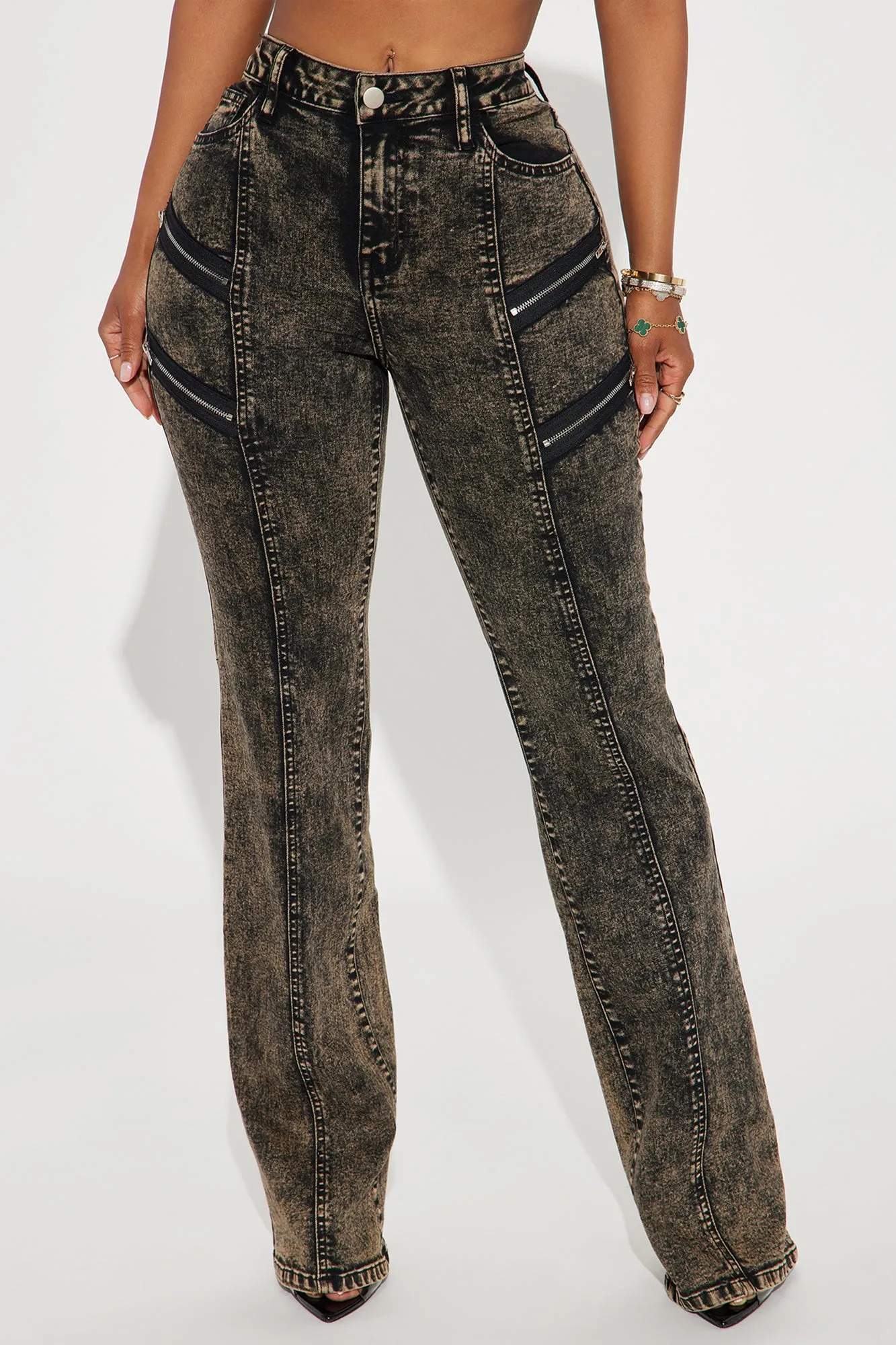 Getting A Reaction Stretch Flare Jeans - Black Wash sold by Fashion Nova