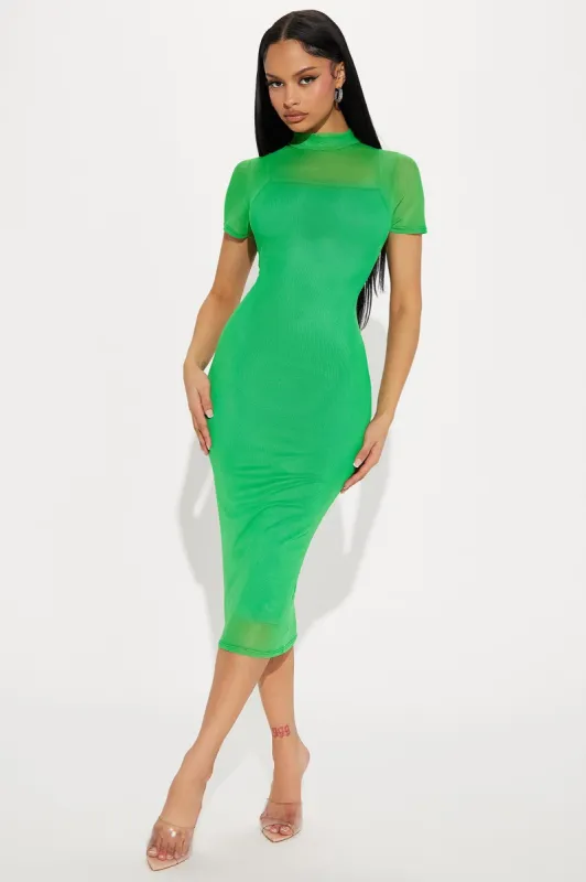 Feelin' Myself Mesh Midi Dress - Kelly Green sold by Fashion Nova