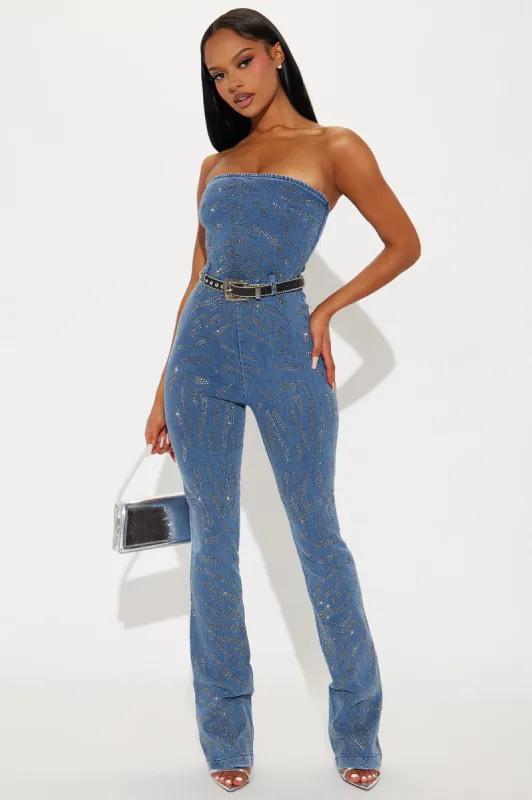 Whiskey On The Rocks Denim Jumpsuit - Medium Wash sold by Fashion Nova